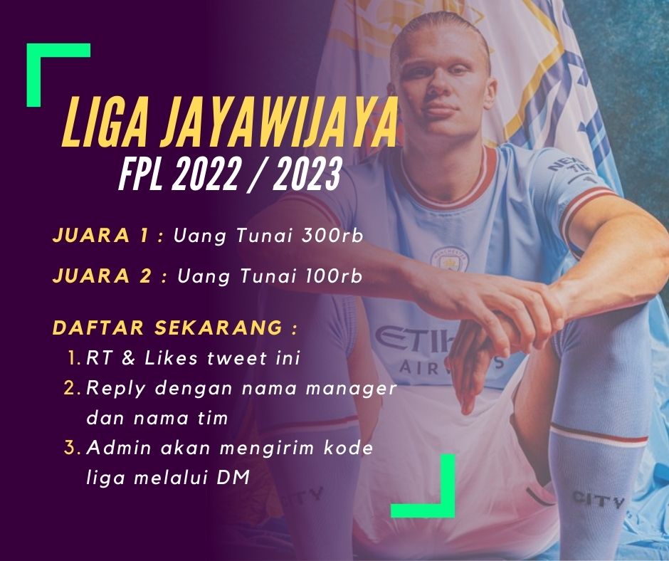 🚨Liga Jayawijaya (3rd Season)🚨

Daftar &amp; buktikan kalo kamu layak berada di puncak liga pada akhir musim!

Yuk ramaikan <a href="/KoFPLI/">Komunitas FPL Indonesia</a> <a href="/pisangij01/">FPL Liga Pisangijo</a> <a href="/FPLCELEBES/">Fantasy Premier League</a>  #FPL #KoFPLi 🔥🔥🔥