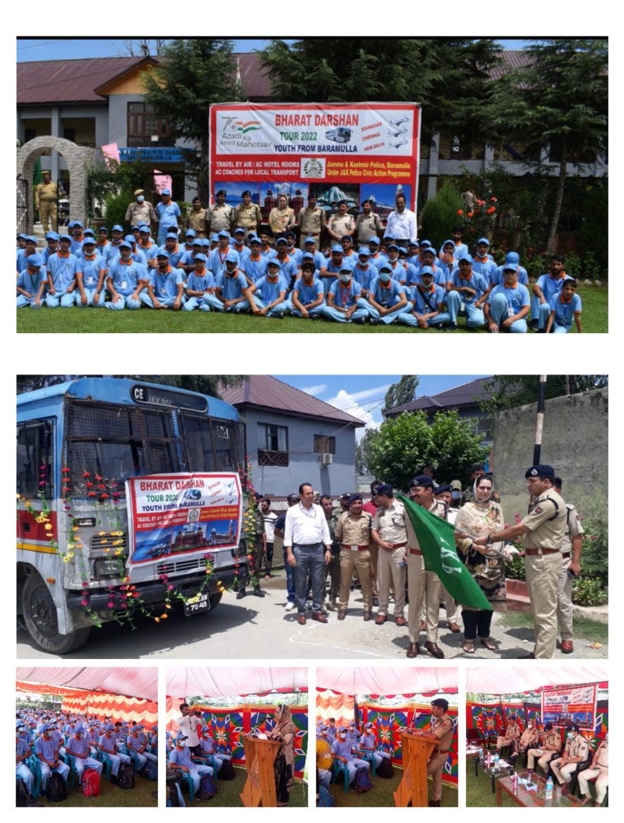 BaramullaPolice's tweet photo. DC BARAMULLA, DR. SEHRISH ASGAR-IAS ALONGWITH SSP BARAMULLA, SH. RAYEES MOHAMMAD BHAT-IPS &amp;  SSP SOPORE, SH. SHABIR NAWAB-JKPS FLAGS OFF A GROUP OF 75 STUDENTS FOR BHARAT DARSHAN TOUR-2022 FROM DPL BARAMULLA.
@JmuKmrPolice 
@KashmirPolice 
@DIGBaramulla 
@DCBaramulla https://t.co/VxIGAE0chW