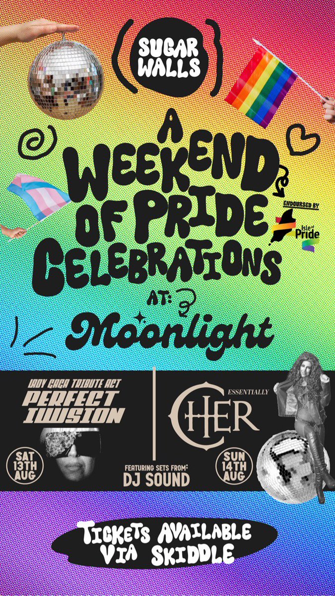 SugarWalls11's tweet photo. We have a mammoth weekend of celebrations for this year’s @isleofpride weekend! 🏳️‍🌈🏳️‍⚧️🪩

Get your tickets now: https://t.co/6cKaIw4CA9 https://t.co/t0Oz9Xlbk1