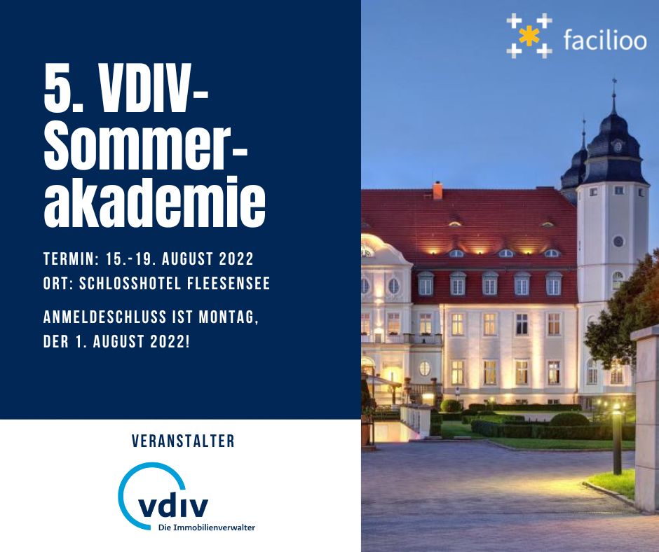 Melden Sie sich noch bis zum 1. August zur 5. VDIV-Sommerakademie an und diskutieren Sie mit uns während des abwechslungsreichen, sommerlichen Rahmenprogramms nach und vor den Weiterbildungsseminaren über die neusten Trends in der Immobilienwirtschaft. 

bit.ly/3orBhGF