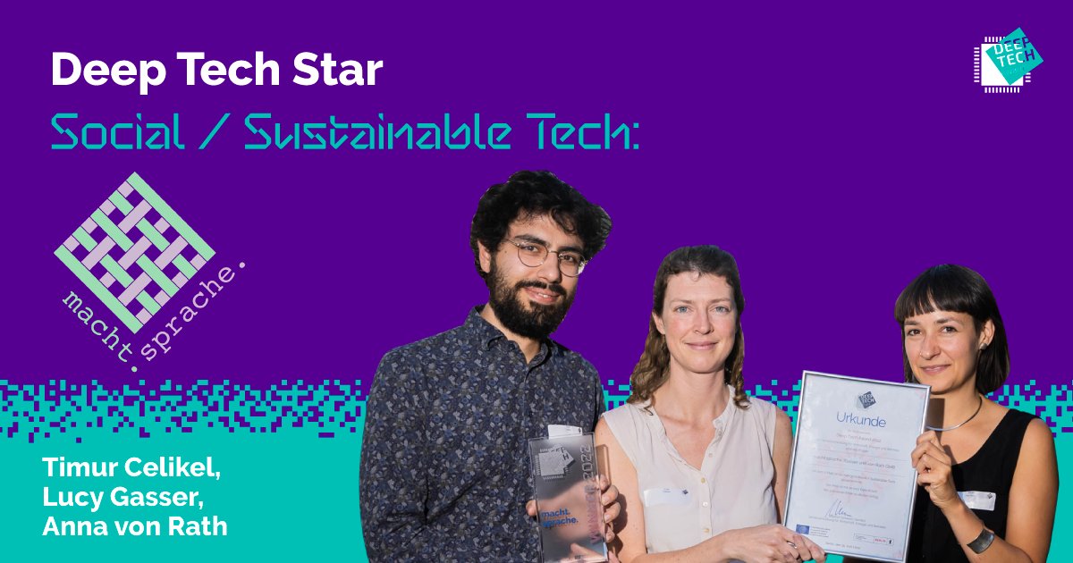 deeptechberlin's tweet photo. Das Interview mit dem #DeepTechAward Gewinner:innen-Team macht.sprache. in der Kategorie
 #Social / #Sustainable Tech ist jetzt online! 🎊 
Lest selbst für viele spannende Einblicke zu macht.sprache. ➡️ https://t.co/JkcSWT0W8L @poco_lit https://t.co/5Gb9o3bjRs