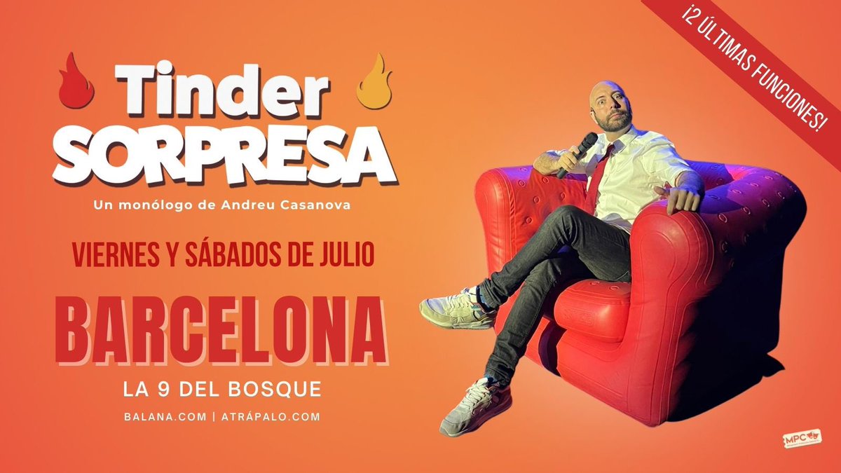 ¡Sólo quedan 2 shows de 🔥TINDERSORPRESA🔥en Barcelona!

Dale al match🙌🏻🫶🏼😏

📍La 9 del Bosque @BalanaGrup 
🗓Viernes 29 y Sábado 30 de Julio
🎟 bit.ly/TinderS_BCN