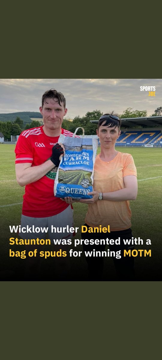 JoeBrolly1993's tweet photo. Only in the GAA. Man of the Match presented with a bag of potatoes. https://t.co/H7qUXvOmws