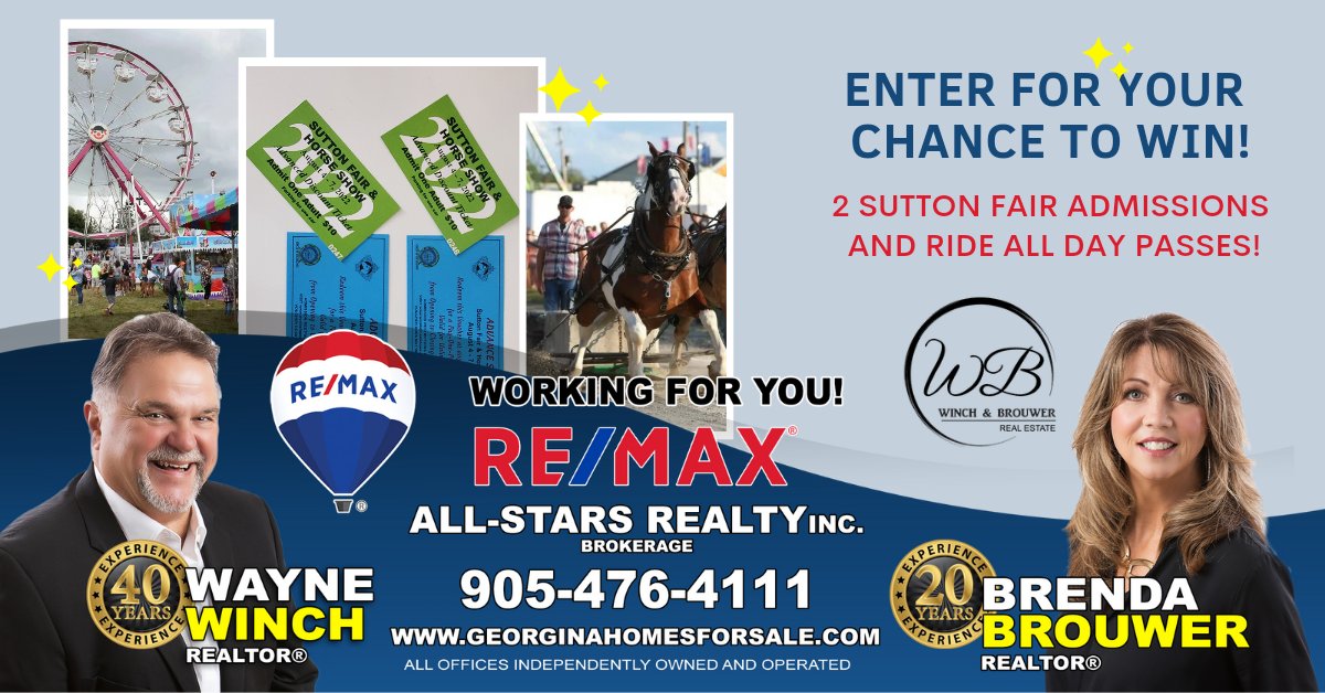 Winch_Brouwer's tweet image. Win admission for 2 and ride all day passes to the @SuttonFair #townofgeorgina #keswick #sutton #pefferlaw 👇1 entry per household georginahomesforsale.com/sutton-fair-pa… Contest ends Aug 1