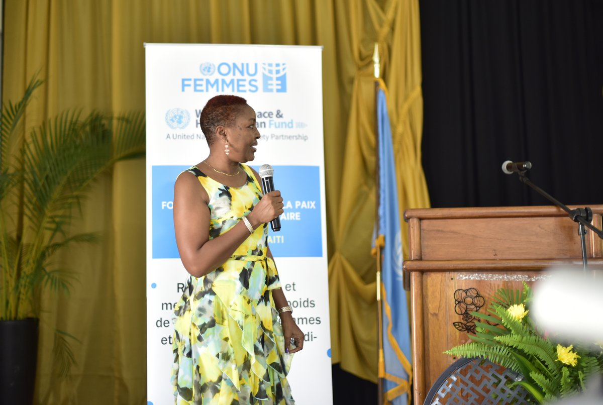 La Représentante Pays de ONU FEMMES Haiti, Madame Marie Goretti Nduwayo, dans la présentation du résumé des deux projets axés sur les actions humanitaires post séisme, Grand Sud,  lundi 25 juillet 2022, Hotel Montana 
#wphfund #MCFDFhaiti #CoordinationActionsHumanitaire