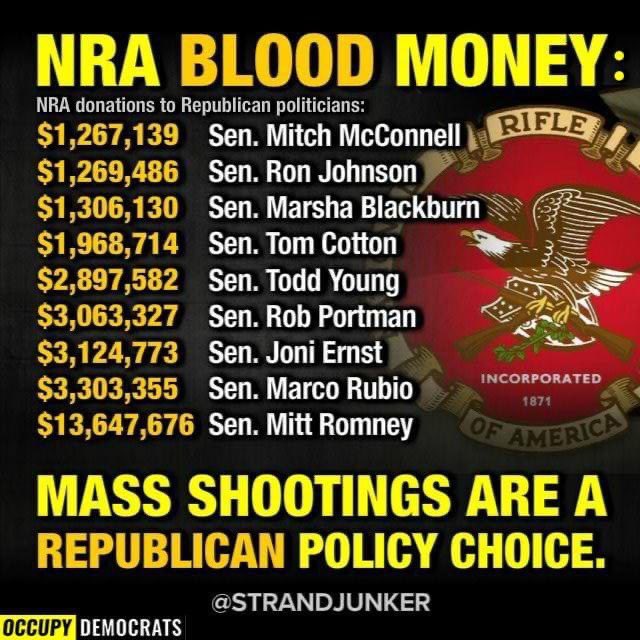 The GOP is greedy and power hungry. They want to seize power and keep it forever. they are anti-America. They are owned by big business and the NRA. Big pharma pays them to keep drug prices high. The NRA pays them to sell assault weapons. It is blood money. Retweet. #resisters