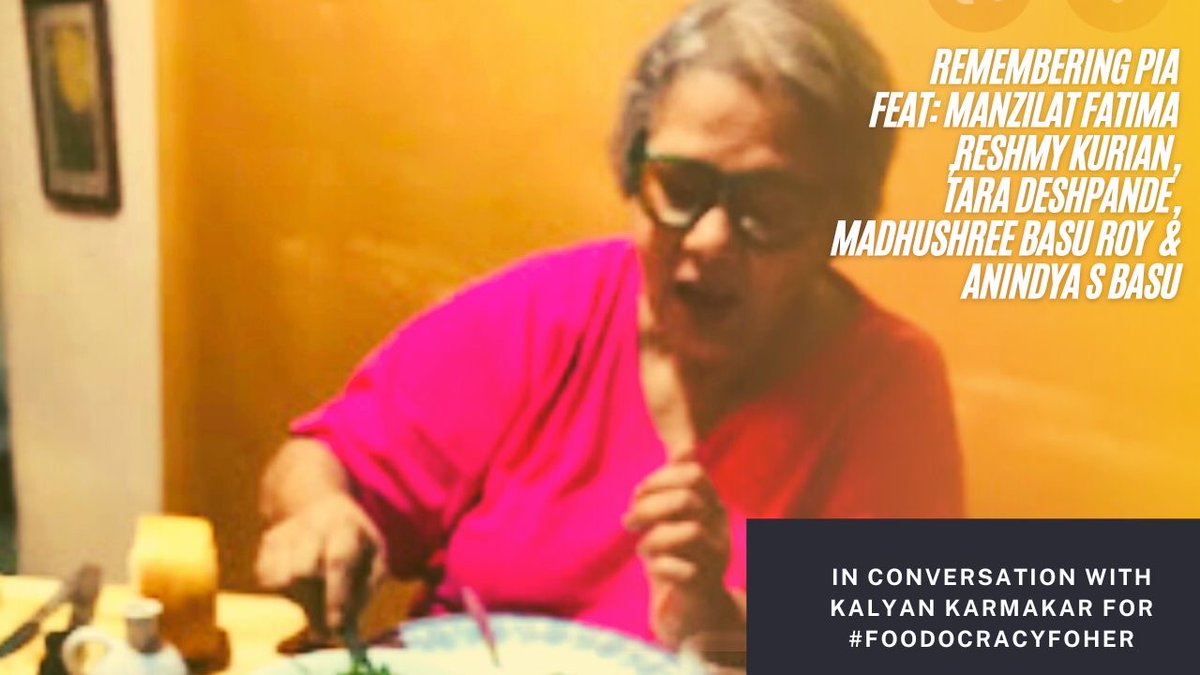 Remembering Pia: The first star of the #foodocracyforher Hall of Legends youtu.be/54VB53W8DFo via <a href="/YouTube/">YouTube</a> 
Feat: <a href="/anindya0909/">AgistiaraRahmadani Agis</a> <a href="/Tara_Deshpande/">Tara Deshpande</a> <a href="/ReshmyKurian/">BombayChowparty</a> <a href="/Mannzie/">Manzilat Fatima</a>
