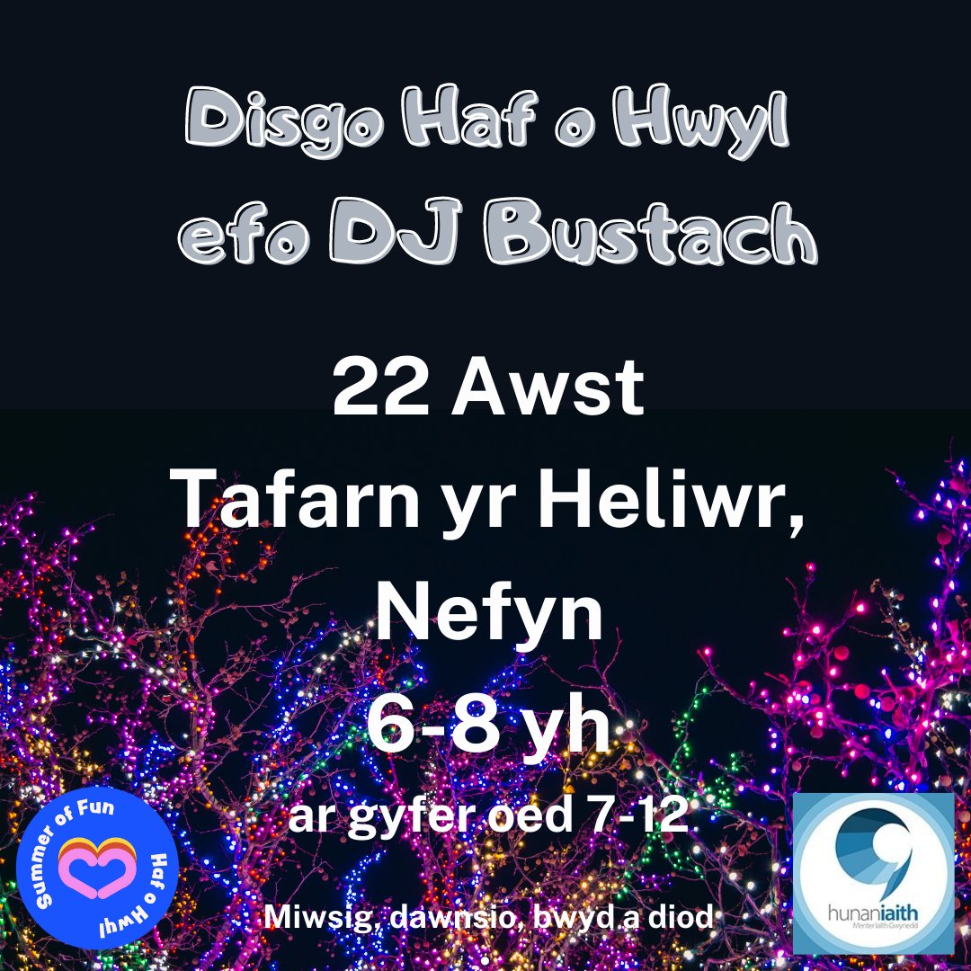 MIaithGwynedd's tweet image. Disgo plant @yrheliwrnefyn.  Bwyd i&apos;r plant a mynediad am ddim.  Hwyl yn dawnsio hefo DJ Bustach @UrddEryri @GGTGwyneddFIS #Nefyn #morfanefyn #llithfaen #edern #pistyll #hafohwyl