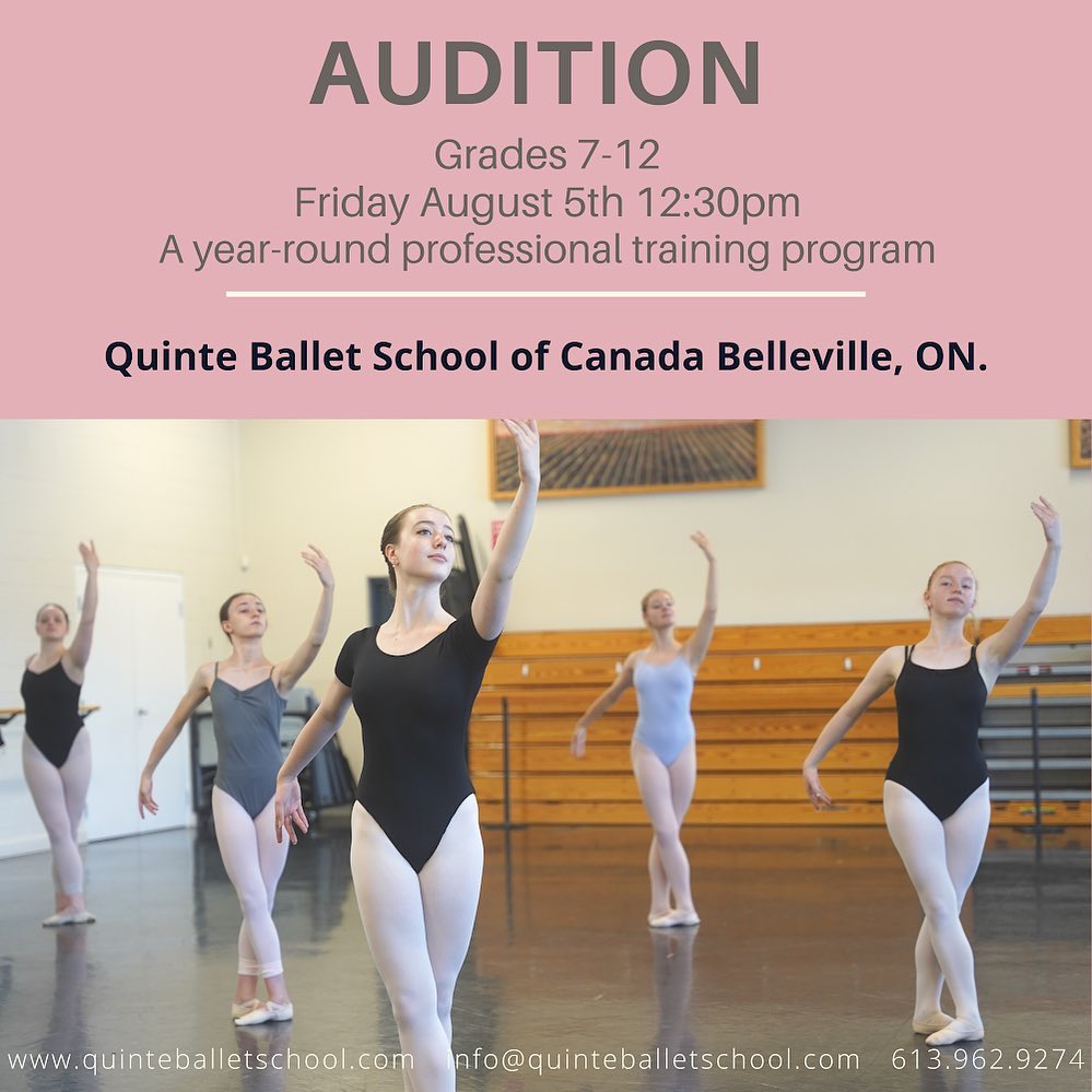 To register for Quinte Ballet School of Canadas August 5th audition for our year-round professional training program email info@quinteballetschool.com or call 613.962.9274
QBSC provides innovative and versatile training to develop focus, discipline, and creativity.