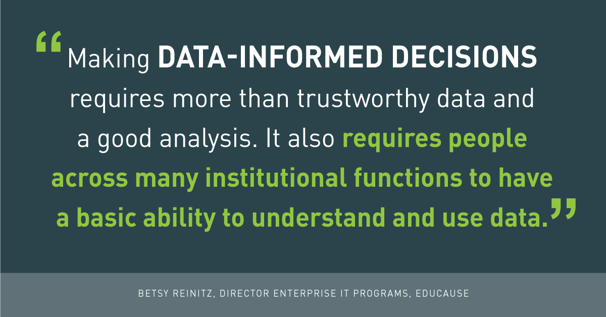 Is your #HigherEd institution data-informed? Educating campus constituents and changing campus culture can increase data literacy and fluency. Explore the new #EDUCAUSEShowcase, Read It Right: Data Literacy's Impact on Institutional Mission, to learn more. bit.ly/3J1Tjsj