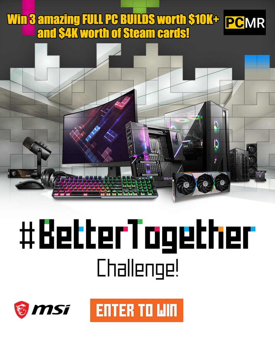 Pick your favorite components, create a dream PC Build, and actually WIN THE PC YOU CREATED! The MSI x PCMR #BetterTogether giveaway is here! Take home 1 of 3 DREAM PC BUILDS + 4k USD worth of Steam cards! 🎉 To enter check: msi.gm/BetterTogether…