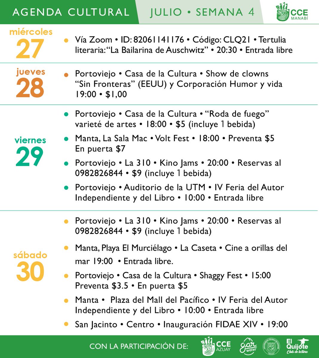 ManabiCce's tweet photo. La semana cultural 😎
 
📌Compartimos las actividades de la semana.

Conoce mas detalles de los eventos: 
https://t.co/oGWBK4CwOp 🧐 https://t.co/OqCSlnxO7D