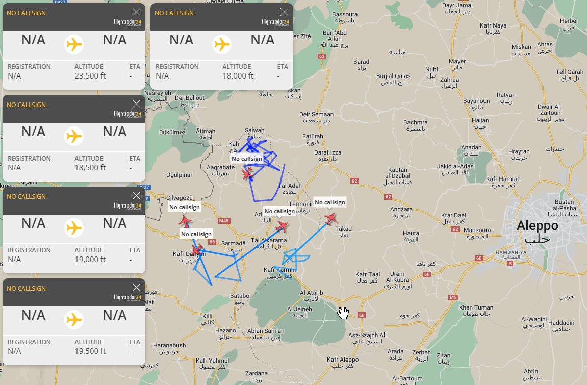 TimInHonolulu's tweet photo. Turkish drones fly over Turkey-backed ISIS and Al-Qaeda terrorist forces in Idlib.  Turkey should be designated as state sponsor of terrorism and suspended from @NATO until Erdogan and Akar have been sent to the Hague.  And for the #SDF, all five drones were picked up by #MLATs. https://t.co/FPpKuRRy1W
