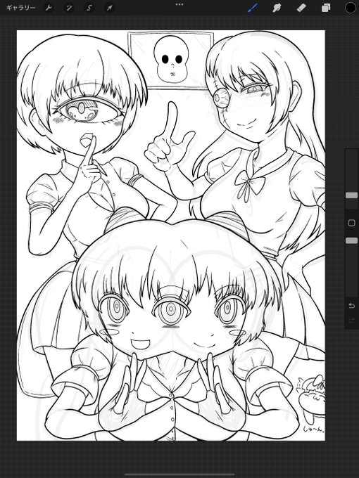 配信来て下さった方々ありがとうございました!
線画まですすみまちた、明日からおちごと復帰だ～zzz 