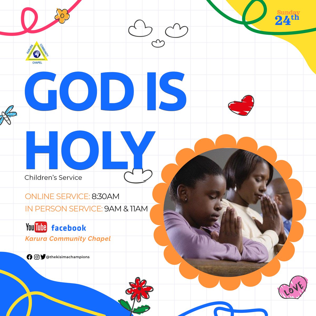 thekisima's tweet photo. What does being holy mean❓

Tomorrow on YouTube and Facebook at 8:30am we are beginning a new lessons series 'WHAT IS GOD LIKE?' join us as we learn more about the attributes of God😇

#childrenministry
#sundayschool
#children
#whatisGodlike
#attributesofGod
#God https://t.co/P7zH7Aw6RU