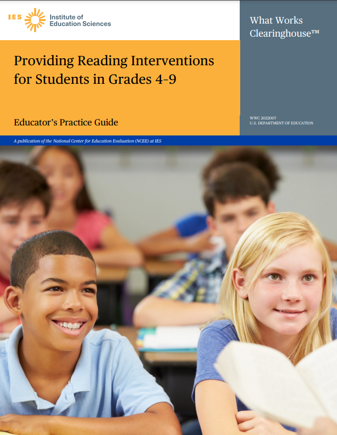 ICYMI, <a href="/WhatWorksED/">What Works Clearinghouse</a> released a practice guide earlier this year focused on reading intervention for students in grades 4-9. Download it here! ies.ed.gov/ncee/wwc/Pract…
