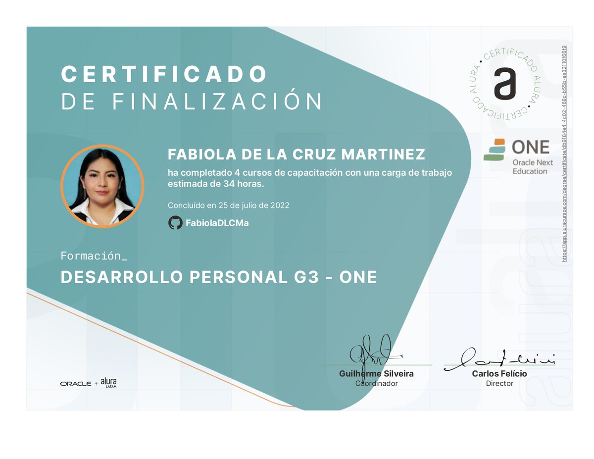 Agradezco mucho la oportunidad de pertenecer al programa  ONE ✨✨✨
#oraclenexteducation @Oracle y @aluralatam