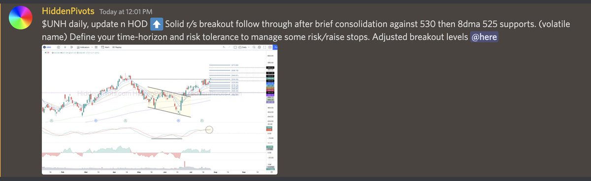 HiddenPivots's tweet image. $UNH daily ⬆️ Steady r/s breakout follow through after normal brief consolidation. 
#HPchartroom