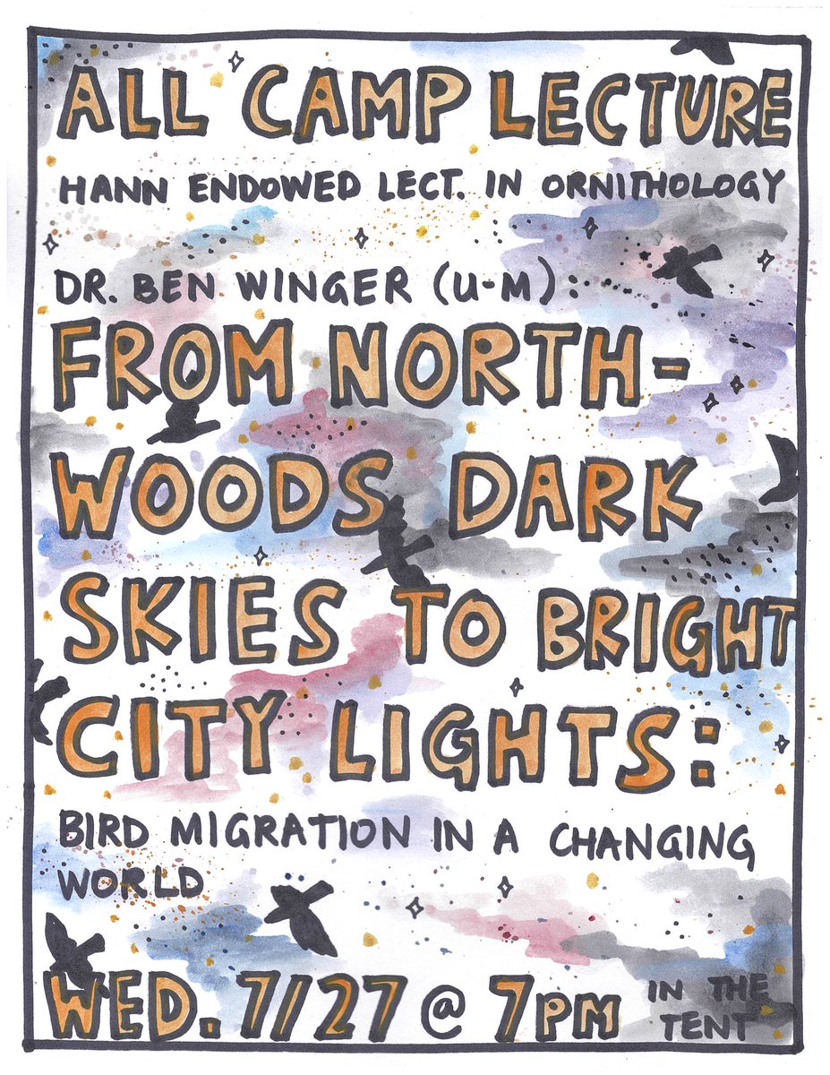 UMBS's tweet image. Tomorrow (7/27) at 7pm: @winger_ben will deliver the Hann Endowed Lecture in Ornithology at UMBS - &quot;From Northwoods to dark skies to bright city lights: Bird migration in a changing world.&quot; Open to the public, Q&amp;amp;A to follow. #ornithology #summerlectureseries