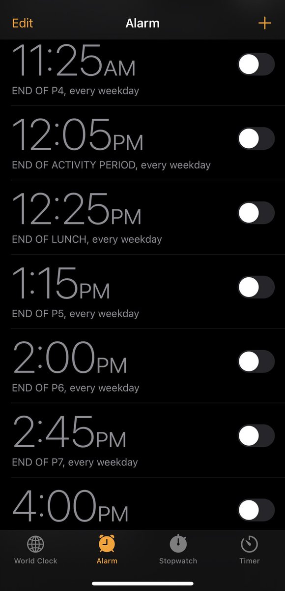 Seriously though!  These are my (now disabled) alarms that go off Mon-Fri, Sept-June.  I’d never be able to transition on time without them! 😵‍💫
The saddest day of the year is when they all get turned back on … 💔