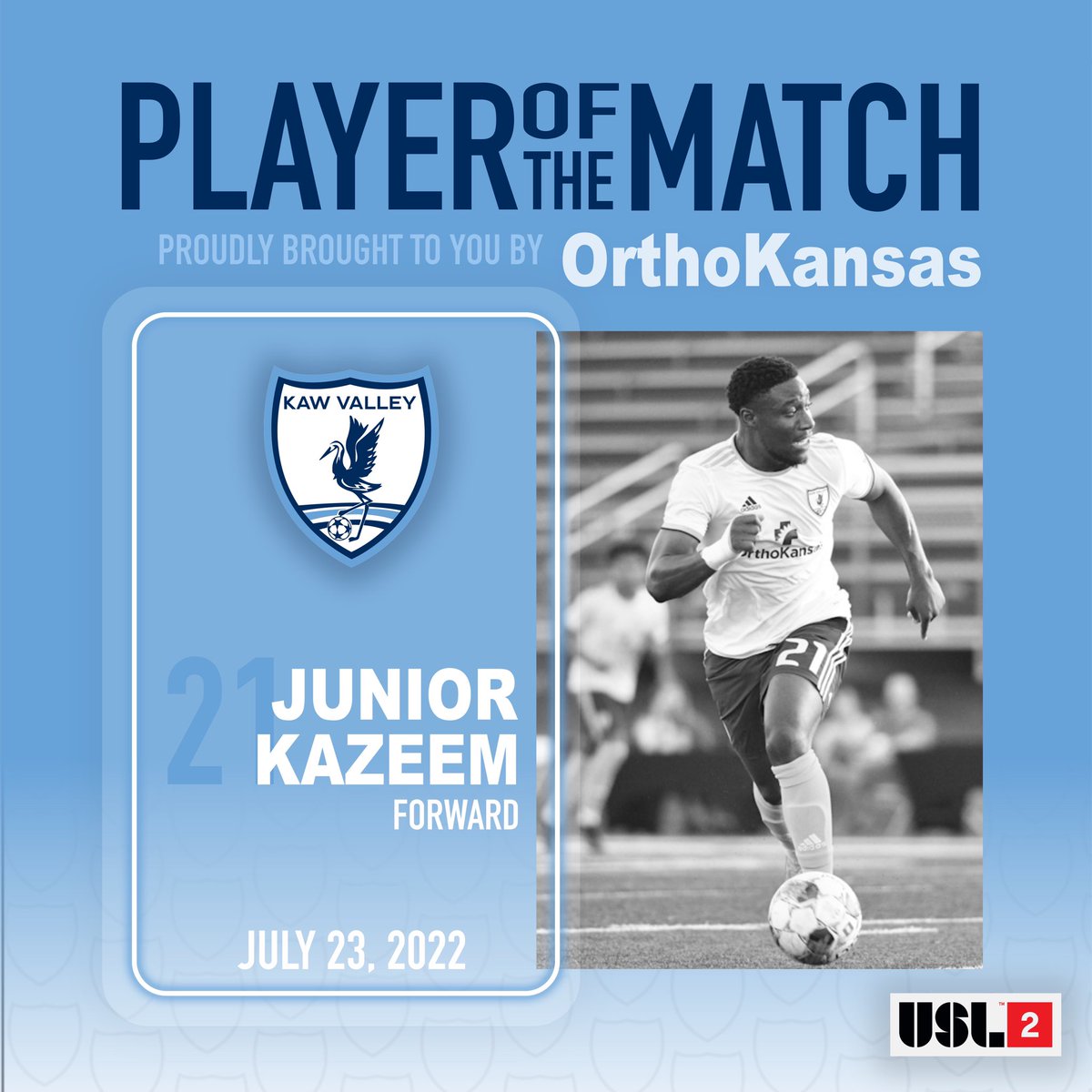 Kaw Valley FC (@kawvalleyfc) on Twitter photo Player of the Match from Friday nights game, presented by <a href="/orthokansas/">@OrthoKansas</a> goes toโฆ JUNIOR KAZEEM๐๐ผ
Junior showed great team leadership throughout the match, and has been a key player throughout the season!
#KVFC2022 #Path2Pro Player of the Match from Friday nights game, presented by <a href="/orthokansas/">@OrthoKansas</a> goes toโฆ JUNIOR KAZEEM๐๐ผ
Junior showed great team leadership throughout the match, and has been a key player throughout the season!
#KVFC2022 #Path2Pro