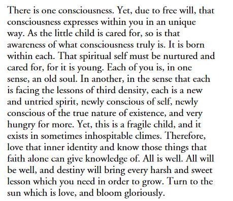 ll_research's tweet photo. "The heart engaged in clinging to concern has more difficulty opening to the love which is always present. If each could picture the inner self as a child which needs a hug, it would aid each in becoming able to love all that is."

https://t.co/4h59fp7LB9 https://t.co/WVleP3TVif