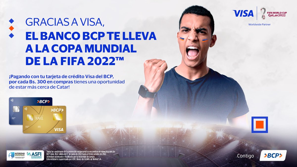En primicia, para toda Bolivia, tenemos una gran noticia que darte.

Pagando con tu tarjeta de crédito VISA del BCP, por cada Bs. 300  en compras tienes una oportunidad de estar más cerca de Catar. 

Puedes ver más información aquí: bit.ly/3PjzgYk