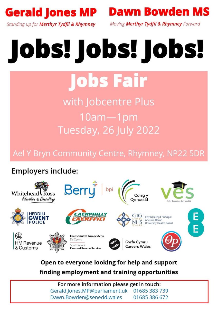 carlcuss's tweet photo. Very successful jobs fair at Ael y Bryn Community Centre, #Rhymney today. Lots of vacancies available from various employers.

Thanks to @GeraldJonesLAB &amp; @Dawn_Bowden and the employers for hosting this event for residents. https://t.co/S9bGOoueRC