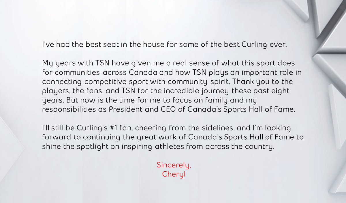 Thank you all! It’s been an incredible ride!  <a href="/TSNCurling/">TSN Curling</a> <a href="/TSN_Sports/">TSN</a> <a href="/CurlingCanada/">Curling Canada</a> <a href="/sportshall/">Canada's Sports Hall of Fame</a>