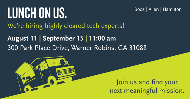 strent22's tweet photo. Ready to nourish your career? Meet #LifeatBooz Warner Robins over lunch and see how your technical expertise can drive real-world change for our nation’s warfighters. Register today to join us! #hiringevent #HoustonCountyGA https://t.co/JdNm5vjsCT https://t.co/YSDsMETRjx