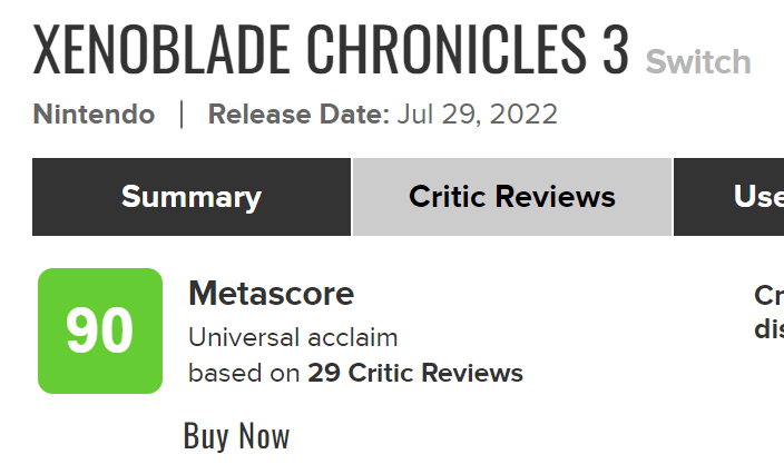 Xenoblade Chronicles 3 hits 90 overall on Metacritic