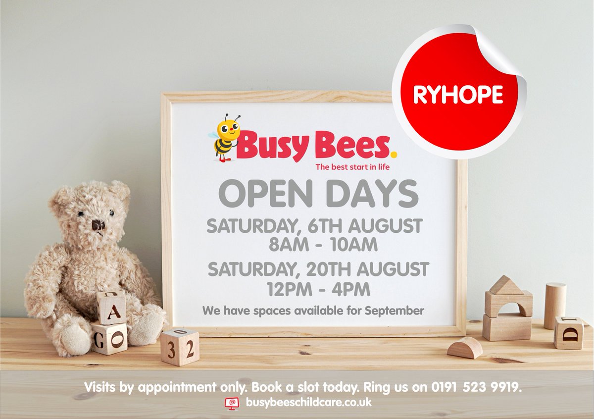Kids_1st's tweet photo. Our Open Day at #busybees #Ryhope is coming soon...Ring us today to book a slot or visit our website for more information. 
#openday https://t.co/030L3G3tk8