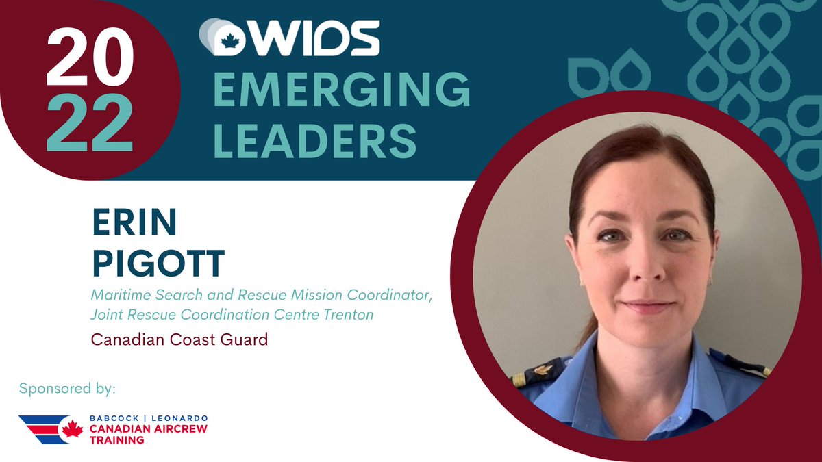 #WiDSEmergingLeader Erin Pigott's "composure, leadership, professionalism, and knowledge of set procedures within the Canadian aeronautical manual of search and rescue" have earned her the utmost respect from her peers at the Canadian Coast Guard.