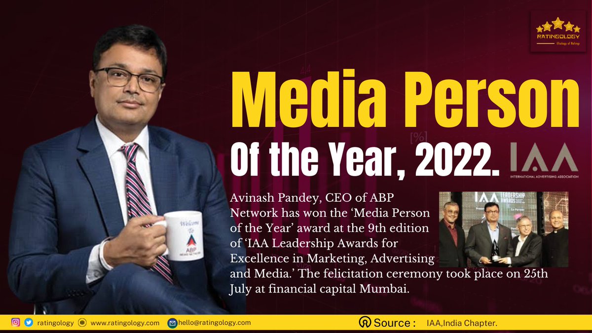 #Ratingology Congratulate #MediaPersonOfTheYear @panavi of @ABPNews Network. 

#RatingsKaBaap #CEO #ABPNews #IndianMedia #GlobalLeaders #AvinashPandey #IAA #IAALeadershipAwards