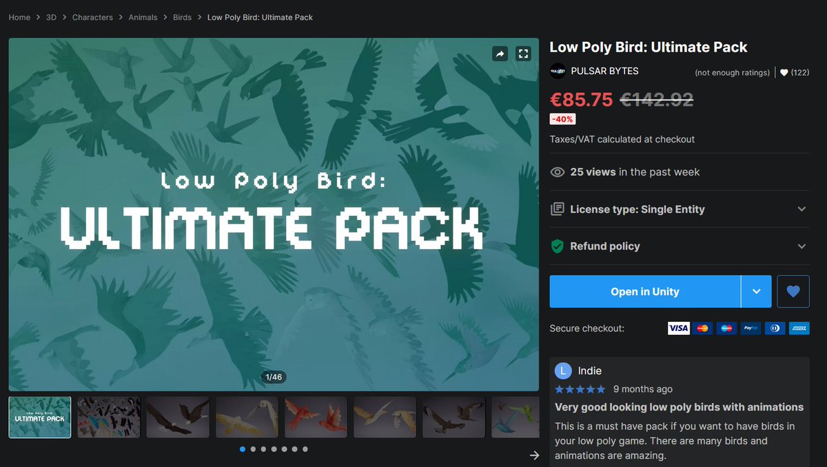 pulsarbytes's tweet image. Low Poly Bird: Ultimate Pack is currently at 40% off!
Get it here: u3d.as/2EyV
#unity #assetStoreunity3d #sale #lowpoly #bird #gamedev