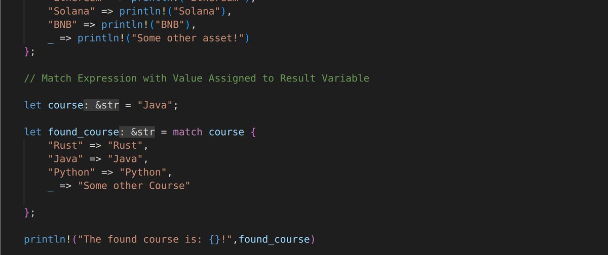 mychcoder's tweet image. Day 18 of #100DaysOfCode 

Learned about pattern matching using a defined scrutinee expression or simply using a value assigned to a variable.

Also learned how to match patterns to a result variable.

Next: Comparison of the different conditional constructs. 

#Rust 
#rustlang