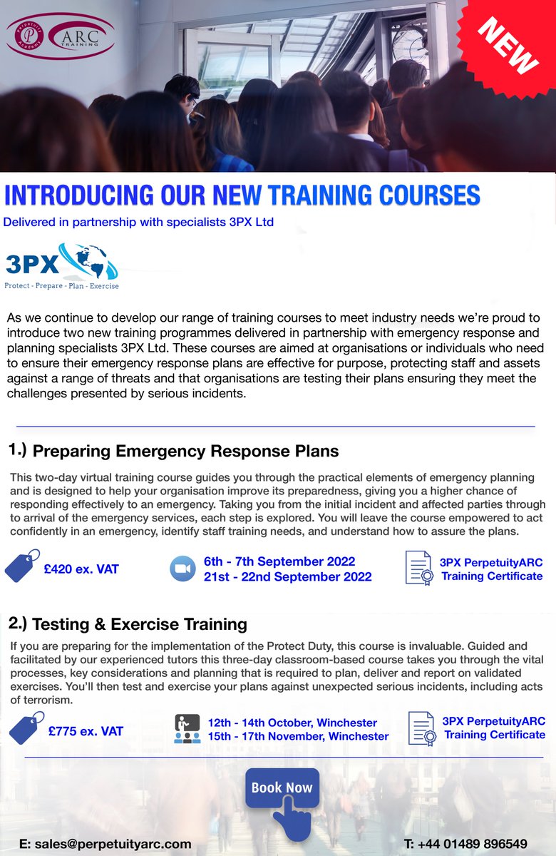 🚨NEW COURSES ALERT🚨

We can finally announce the release of two new training courses delivered in partnership with emergency planning and response specialists 3PX Ltd! 

Take a look at our new offerings below...
