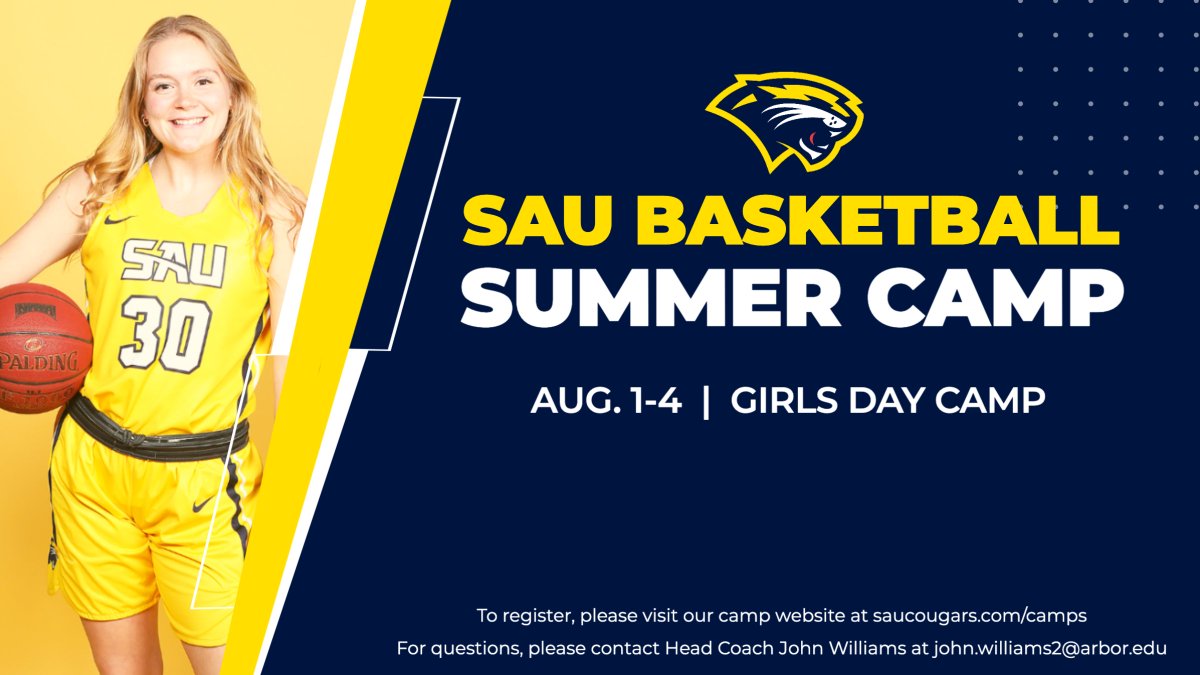 SAUCougars's tweet photo. We're less than a week away from the @SAUCougarsWBB Girls Day Camp 🏀

Click here to register ➡ https://t.co/bxI9UvcFkn

All SAU Summer Sports Camps information is available at https://t.co/dYSFv0csz5 https://t.co/Av8KiFzHPo