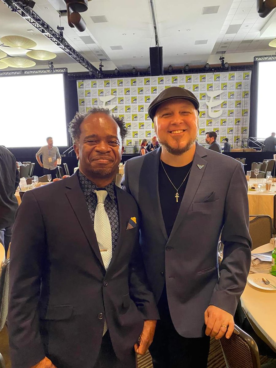 JosephPIllidge's tweet photo. Definitely highlight of #SDCC202 was talking with gentleman @TomTaylorMade at the Eisner Awards ceremony. Thanks to @jimchadwick1217 for taking the pic of us! https://t.co/27vXlOlJet