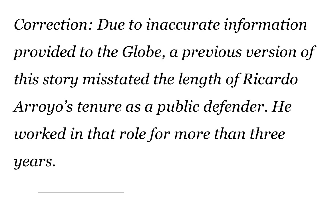 jessamynejones's tweet photo. Ricardo Arroyo was caught by the @bostonglobe lying about the length of his time as a public defender. What else has he been (and will he be) dishonest about?
#bospoli #mapoli #Boston #SuffolkCountyDA #scdao #liesandthelyingliarswhotellthem @SCDAONews https://t.co/mUiyLe0C6t