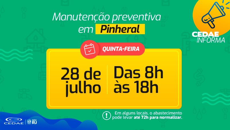 CedaeRJ's tweet photo. 🚧 Nesta quinta (28), das 8h às 18h, faremos manutenção preventiva no sistema de abastecimento de água de #Pinheiral, na região do Médio Paraíba. Nossos técnicos vão executar a limpeza dos decantadores e floculadores da Estação de Tratamento de Água (ETA) do município. https://t.co/BSEPVm2Sh9