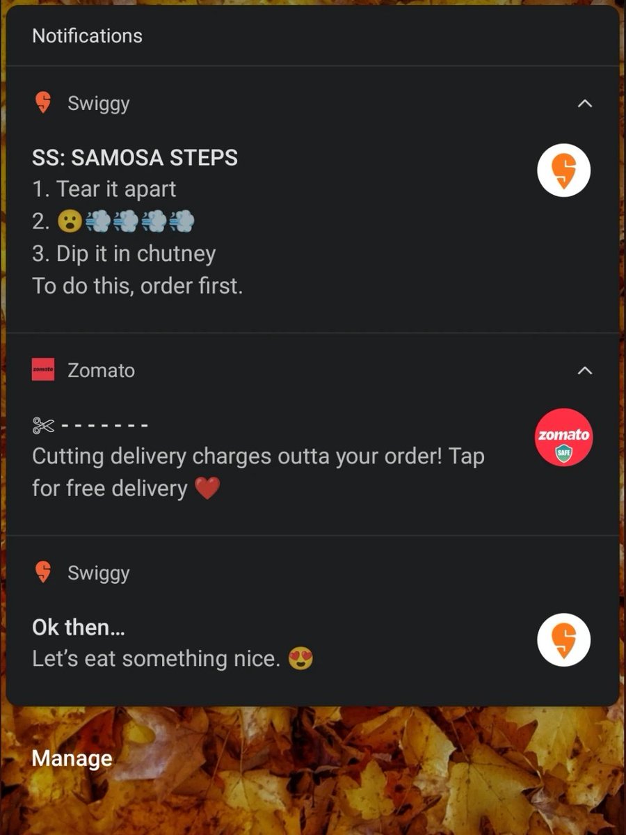 iampeegee's tweet photo. Get a room guys! Stop exchanging messages through my notifications. 😝 @Swiggy @zomato #LoveStory https://t.co/xkUcq8fE9Q