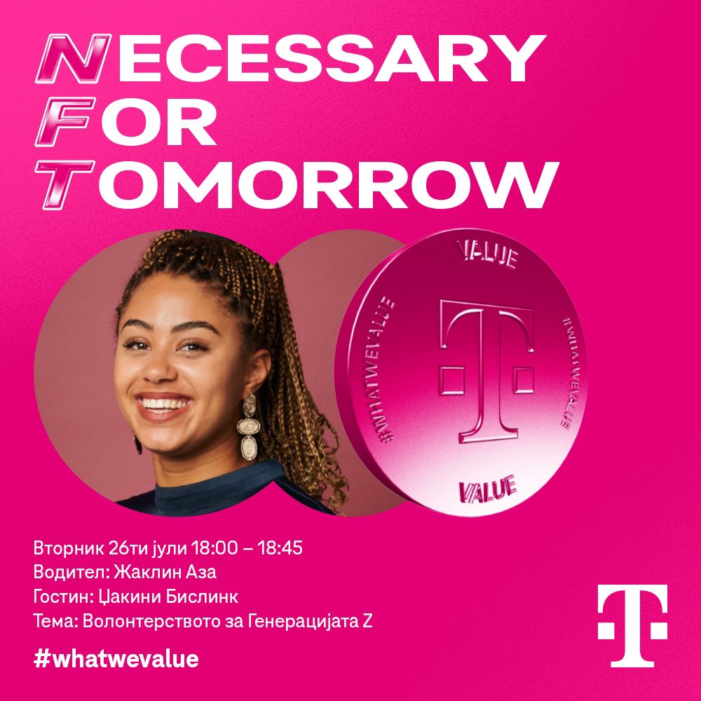 TelekomMK's tweet image. Го прикачи твојот волонтерски проект на платформата #WhatWeValue? Тогаш вклучи се активно на Discord вечерва во 18 часот, за да ја слушнеш приказната на Џакини Бислинк, волонтерка која ја поддигнува свеста за Генерацијата Z. Мотивирај се заедно со инспиративни активисти!