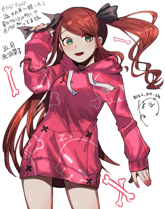 #にじさんじ五十音順に描いたら童田明治の時には画力上がってる説 #赤羽絵葉書 ツインテも普段の髪型もどっちもかわいかったのでこうなりました 