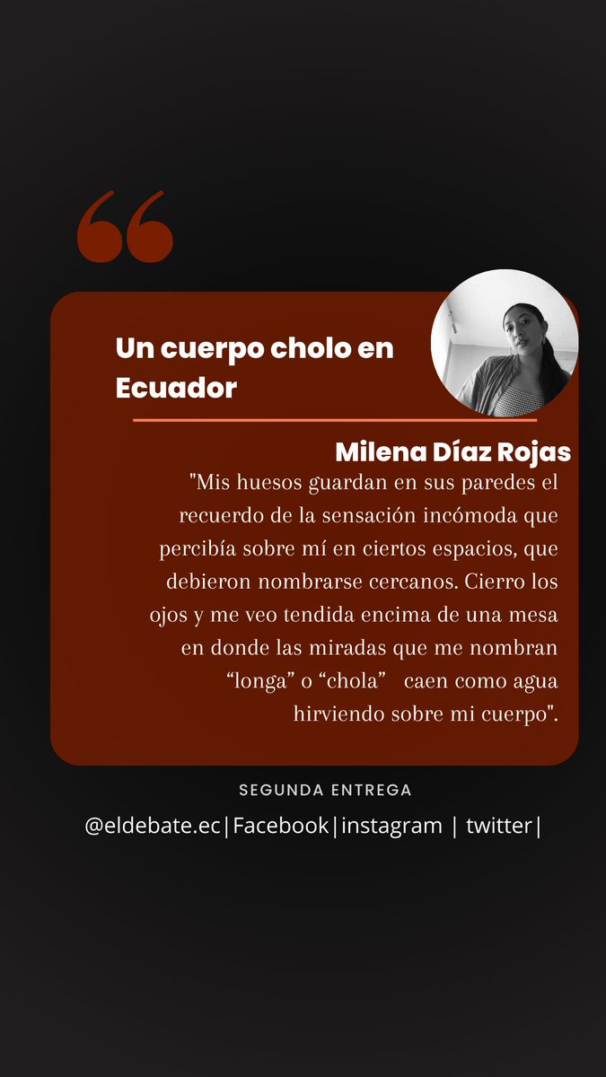 Opinión| 
Una cuerpo cholo en Ecuador 

Publicamos un artículo de Milena Díaz Rojas. En el escrito la autora aborda el racismo en el Ecuador. Desde sus vivencias con una sociedad atravesada por prácticas coloniales y por prácticas hegemónicas blancoides.

eldebateaca.blogspot.com/2022/07/milena…