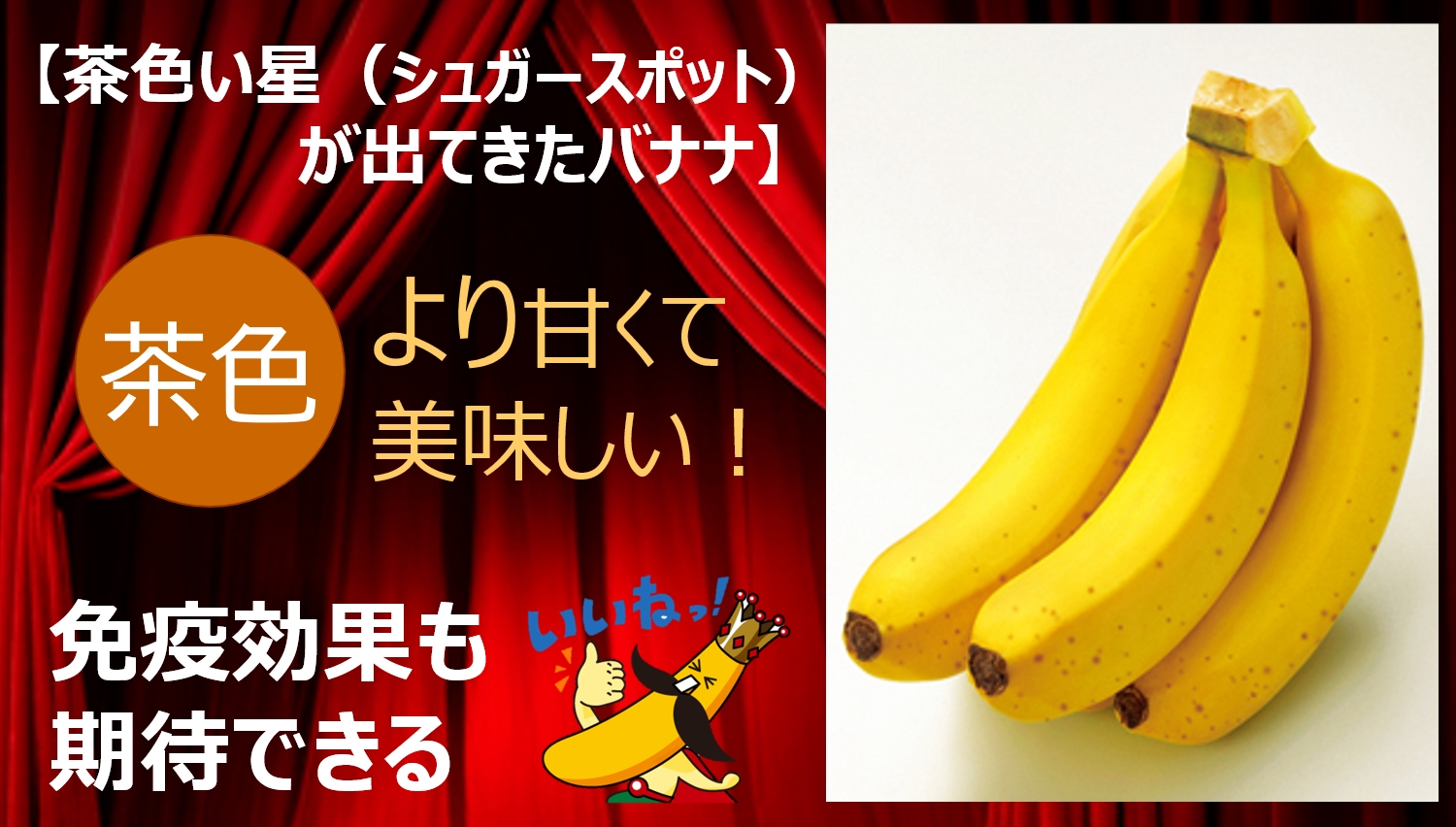 バナナの王様 甘熟王 公式 Pa Twitter シュガースポット と呼ばれる 茶色い星が出てきたバナナ は より甘くなった食べ頃サイン さらに 免疫効果 や 胃潰瘍抑制効果 が期待できると言われておるんじゃよ 詳しくはこちら T Co Lqgzypjanp バナナ