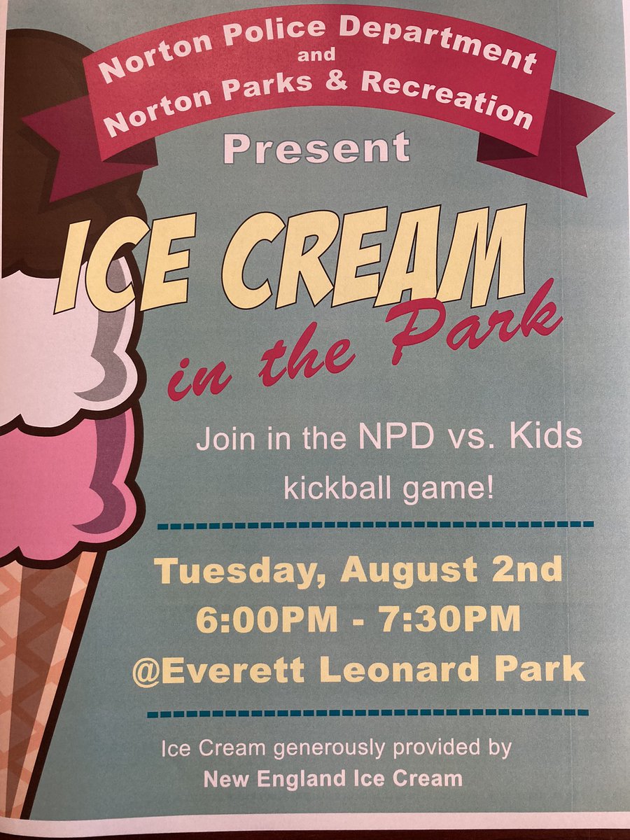 Tuesday 8/2 is our annual Ice Cream in the Park at Everett Leonard Park!