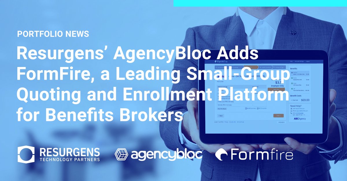 Congratulations to our portfolio company @AgencyBloc in their acquisition of FormFire, a leading quoting and enrollment platform for small-group health insurance benefits. Read the press release: resurgenstech.com/resurgens-agen… #formfire #privateequity #acquisition
