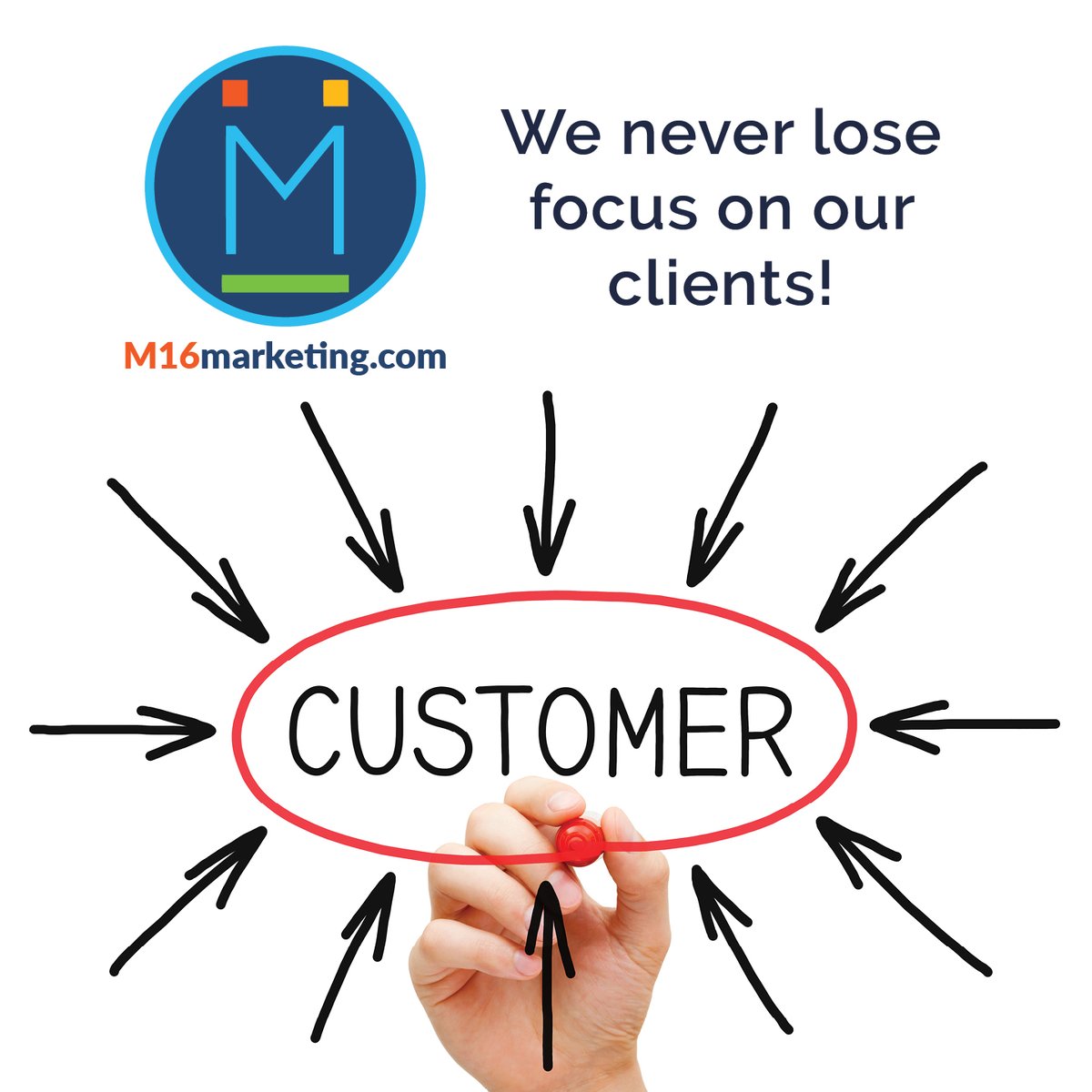 m16marketing's tweet image. At M16 marketing, we never lose sight of our clients. Let&apos;s connect.
#foucus #clients #M16 #marketing