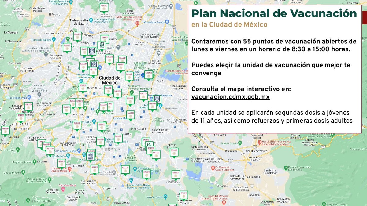 👧🏽👦🏽 Continúa este martes la aplicación de 2ª dosis Pfizer para niñas y niños de 11 años y a quienes hayan recibido la 1ª vacuna entre el 27 de junio y 1 de julio. 

🔸Corresponde a quienes su primer apellido inicie con D, E, F y G
📍Hay 55 puntos que operan de 8:30 a 15 h